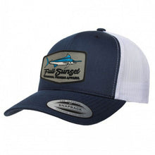 Load image into Gallery viewer, MAR-A-LOGO RETRO TRUCKER HAT NAVY/WHITE - Full Sunset