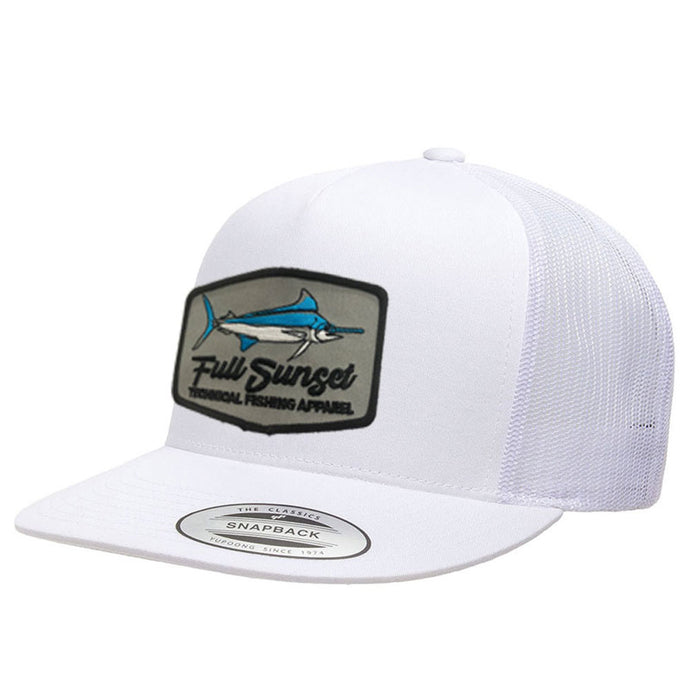 MAR-A-LOGO FLAT BRIM TRUCKER HAT WHITE - Full Sunset