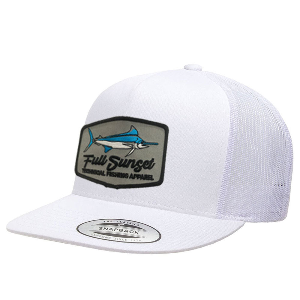 MAR-A-LOGO FLAT BRIM TRUCKER HAT WHITE - Full Sunset